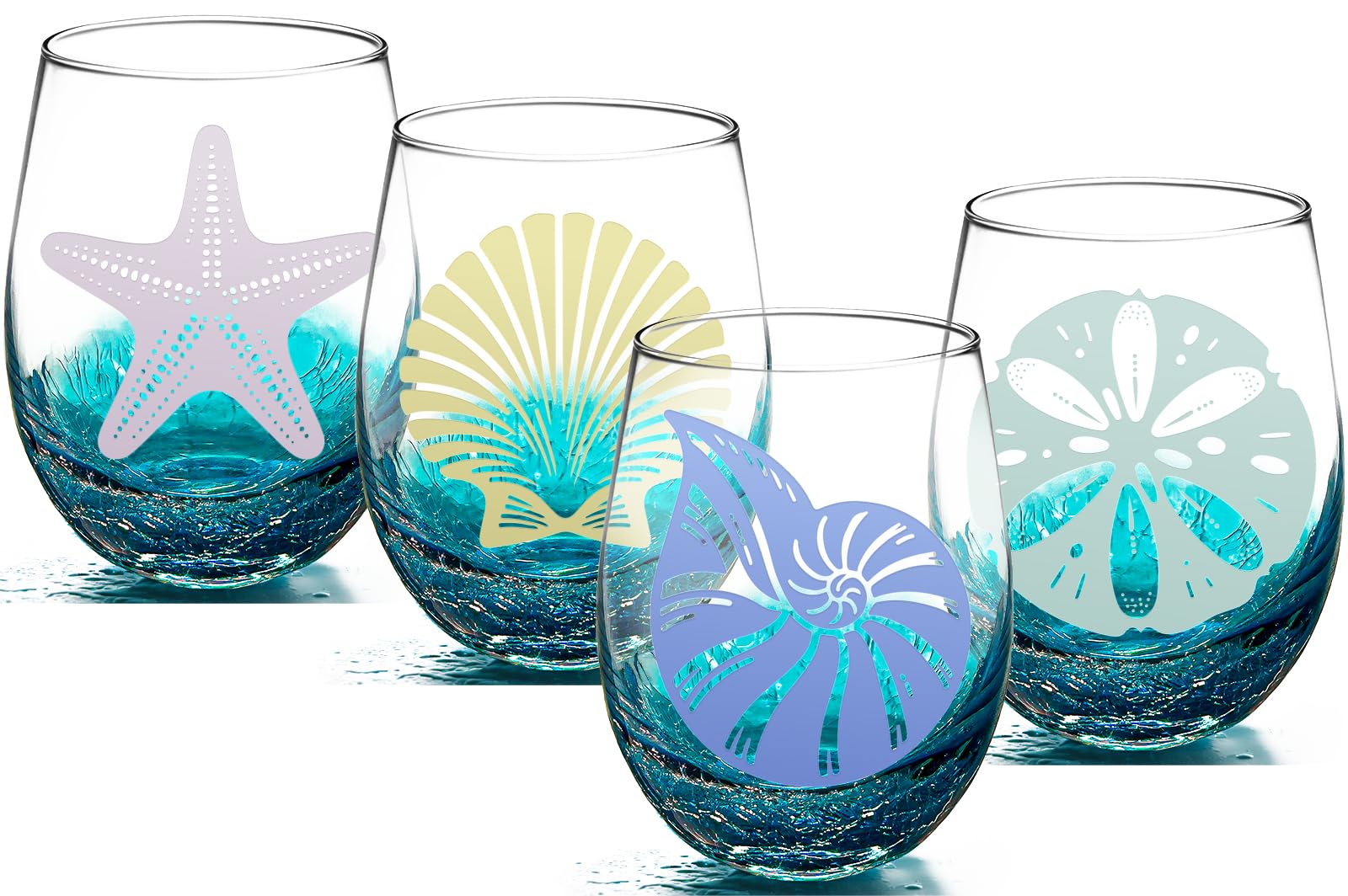 Amazon.com | OWATRKDEY Seashells Stemless Wine Glasses Set of 4, 18oz, Ocean  Themed Gifts for Beach Lover, Handmade Crackle Teal Wine Glasses, Seashell  Cups for Birthday Gifts Mom Friends Party Mothers Day: