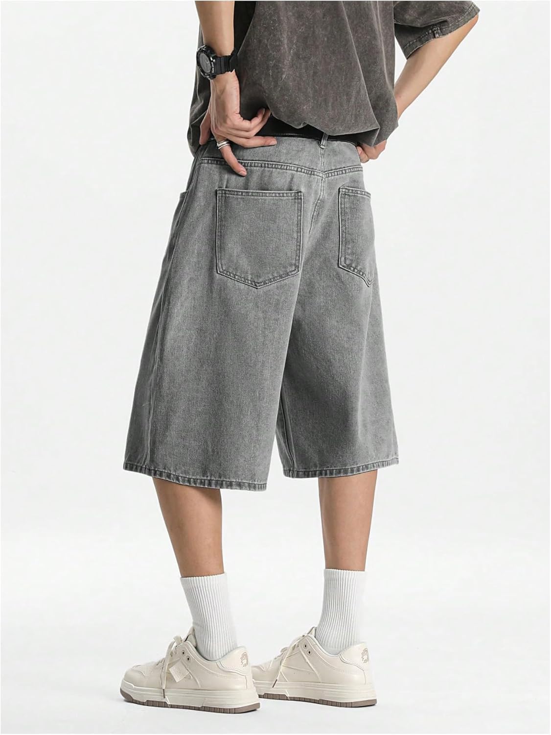 Men's Baggy Jeans Shorts Wide Leg Loose Fit Y2K Hip Hop Long Denim Shorts Streetwear Below Knee Jorts - Image 3