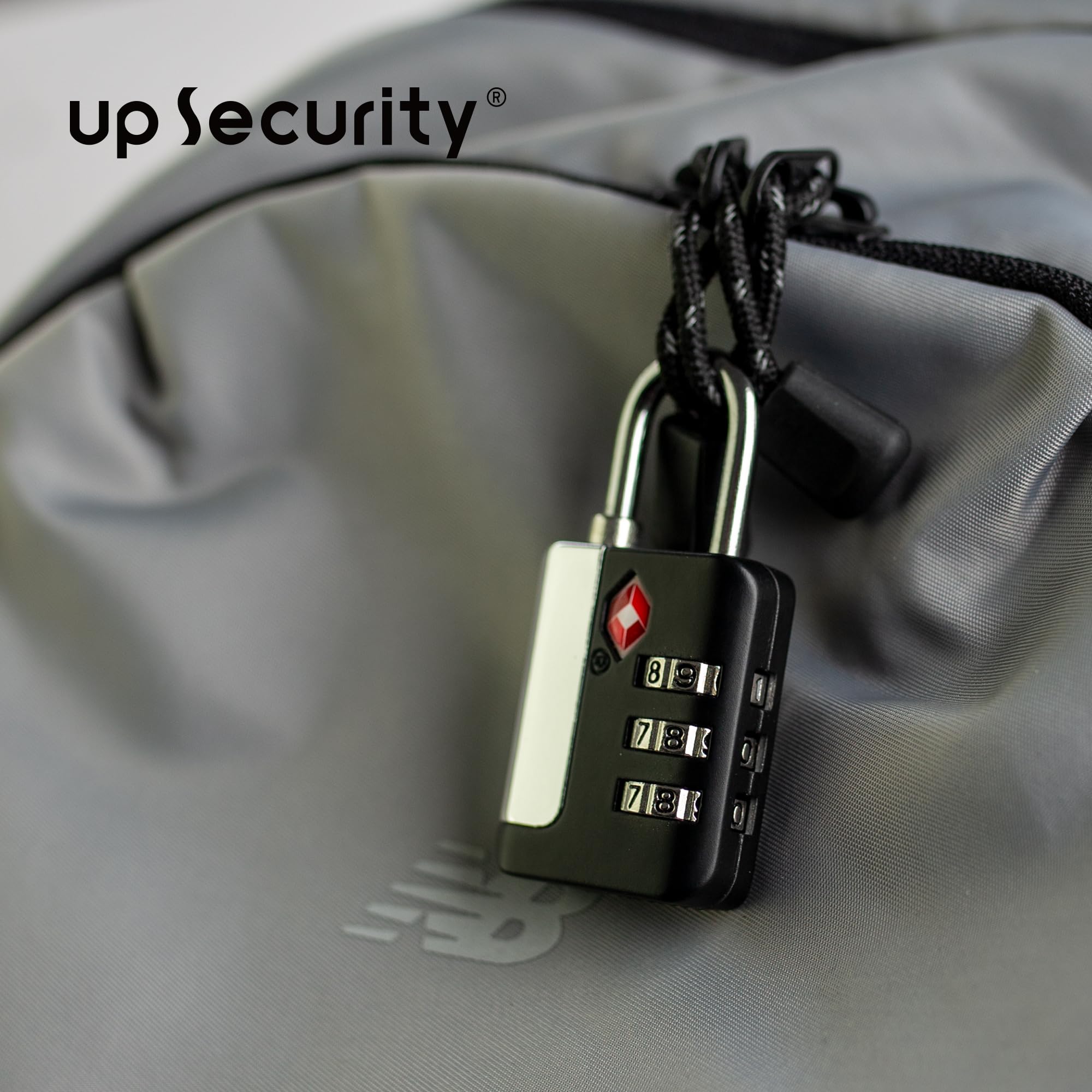 Cadenas TSA à Combinaison UP Security - Câble Inclus - Pour Valise, Sac, Casier, Salle De Sport - Noir - Approuvé Sécurité Aérienne