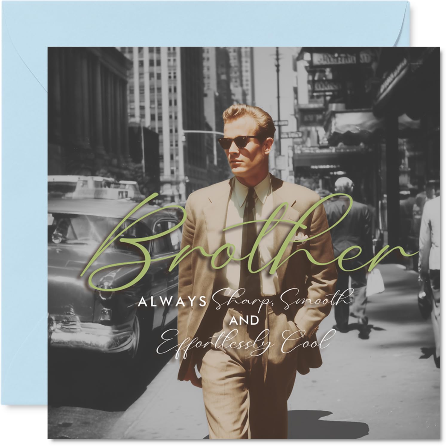 Heartfelt Birthday Card for Brother - Always Sharp and Effortlessly Cool - Vintage Photo of Stylish Brother in Suit - 145mm Square, Envelope Included