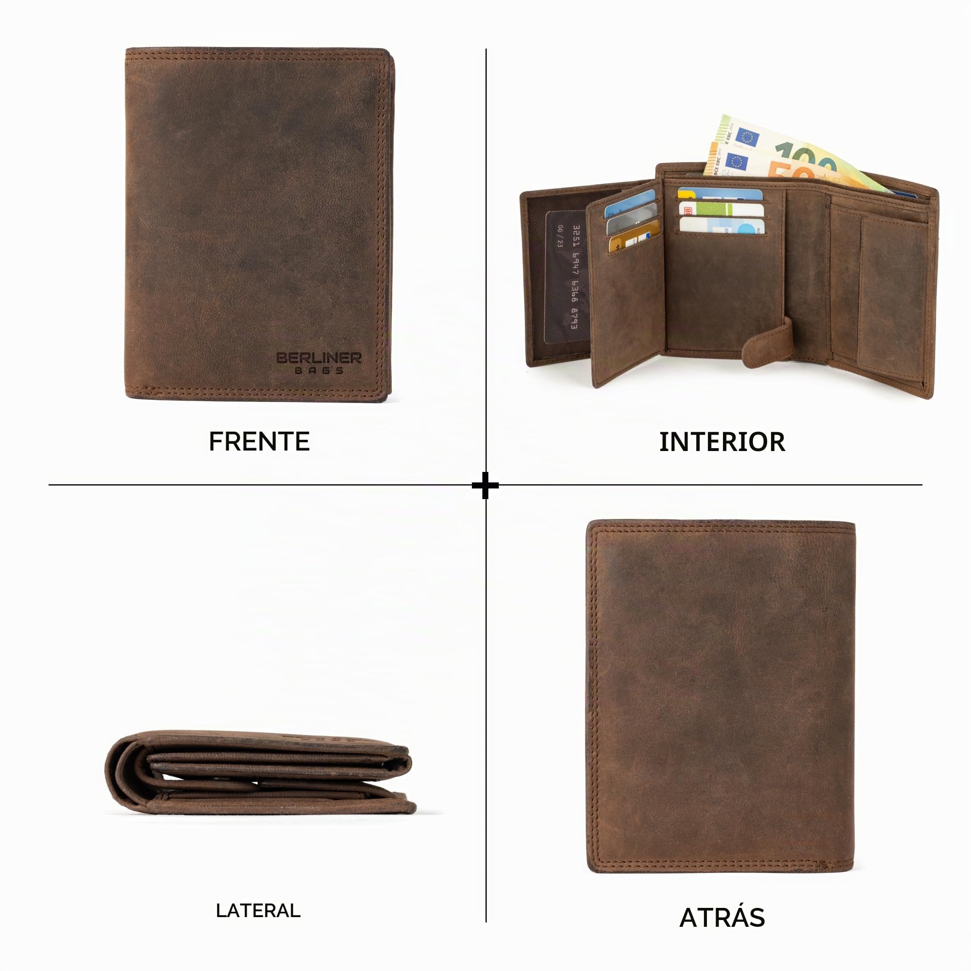 Berliner Bags Oliver Cartera de Piel Noble para Hombre, 15 Tarjetas, RFID