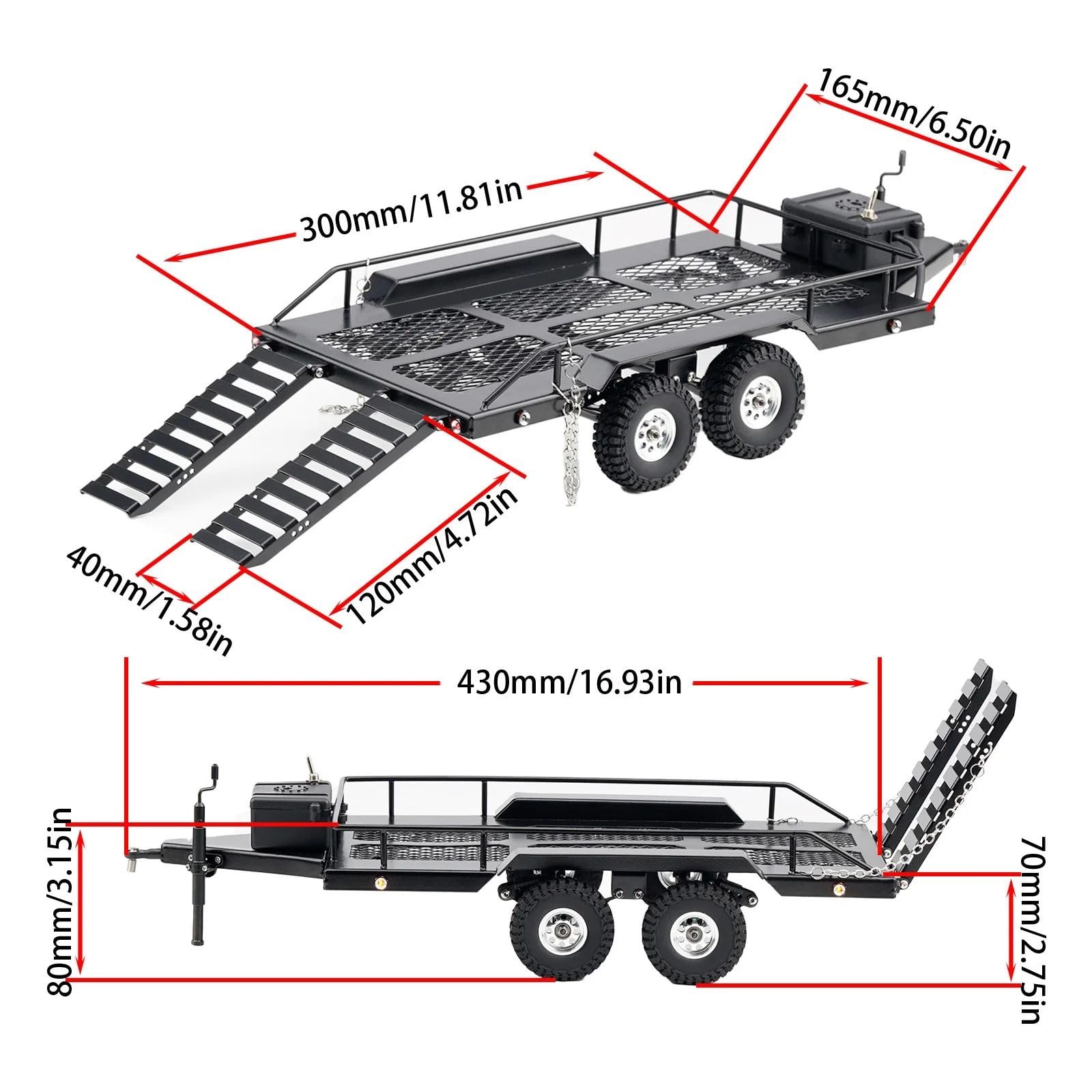 Remolque Metal con Luz para TRX4M FMS18 para Redcat Ascent18 1/18