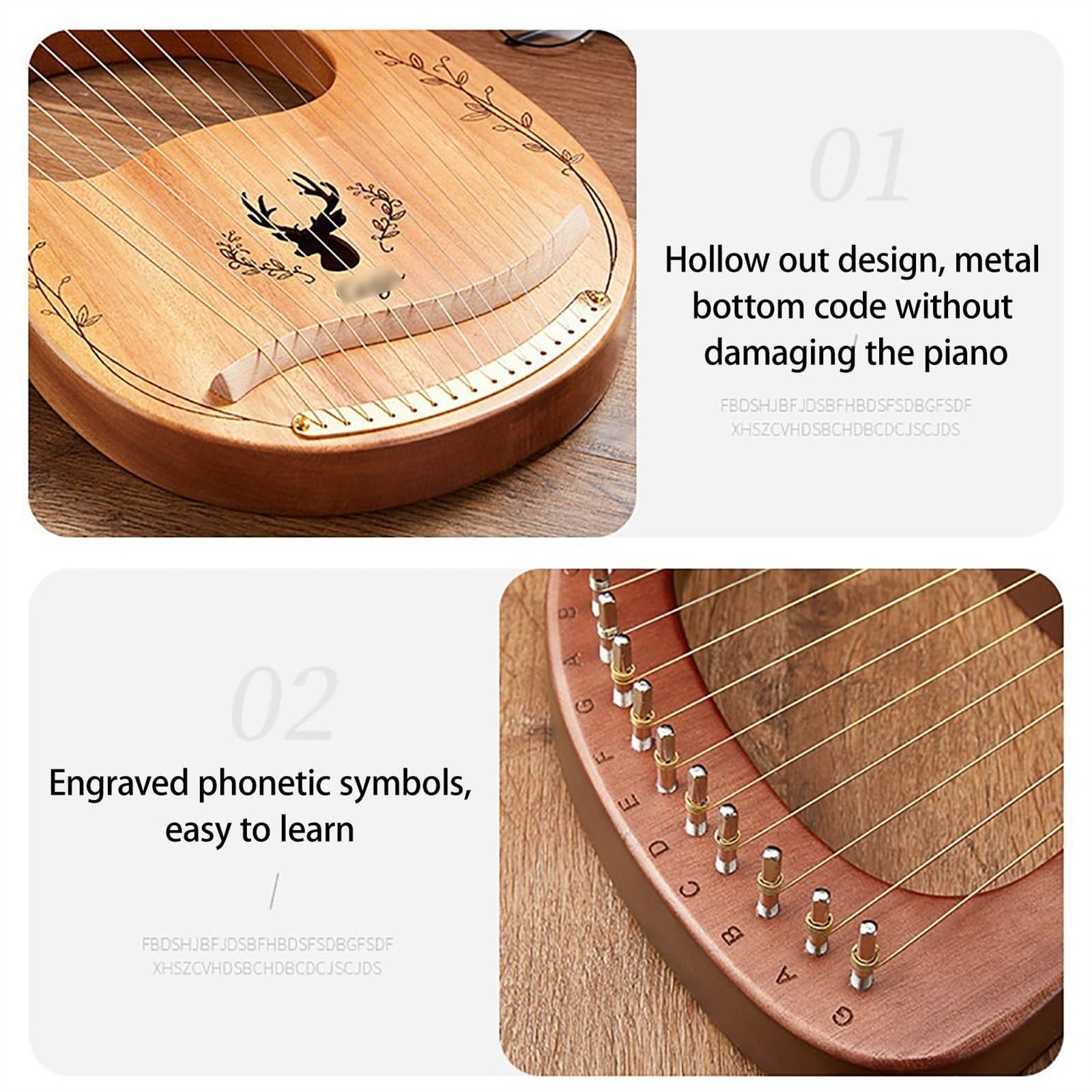 Arpa De Lira 16, 19, 21, 21, 32 Cuerdas Profesional Portátil Cuerpo De Caoba Lyre Harp Para Entusiastas Musicales Con Llave De Afinación, Púas, Cuerdas De Repuesto(32-Stringed Boxed - Spruce Log