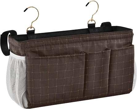 Bedside Storage Organizer Dark Brown Weaving Plaid Pattern Storage Bag Dorm Bed for Headboards Bunk Beds Dorm Rooms Organizer Caddy mesa para litera