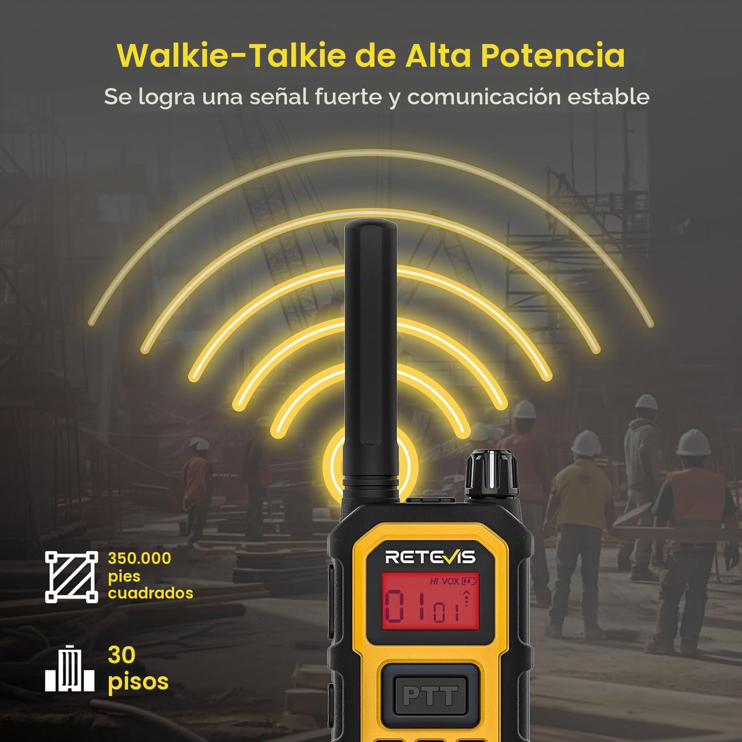 Retevis RB648Plus Radio Bidireccional, Walkie Talkies de Largo Alcance | Impermeable IP67 Walkie Talkie Profesional, 2000 mAh, Dual PTT, Alarma de Emergencia Entornos Hostiles (4 Piezas, Amarillo)