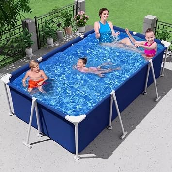 Large Frame Foldable Swimming Pool Indoor/Outdoor/Patio/Garden Inflatable Swimming Pools Rectangular Shaped with Sturdy Support Includes Patches2.6m/8.5ft
