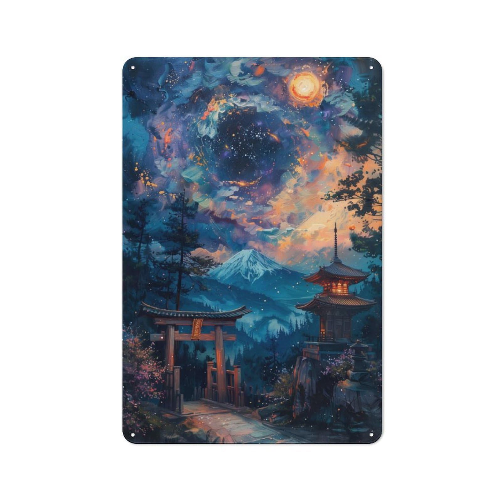 Junmoney Japanese Torii Painting Tin Wall Plaque 30X20cm With For Man Cave Or Games Room, For Updating Man Cave And Games Room After Moving