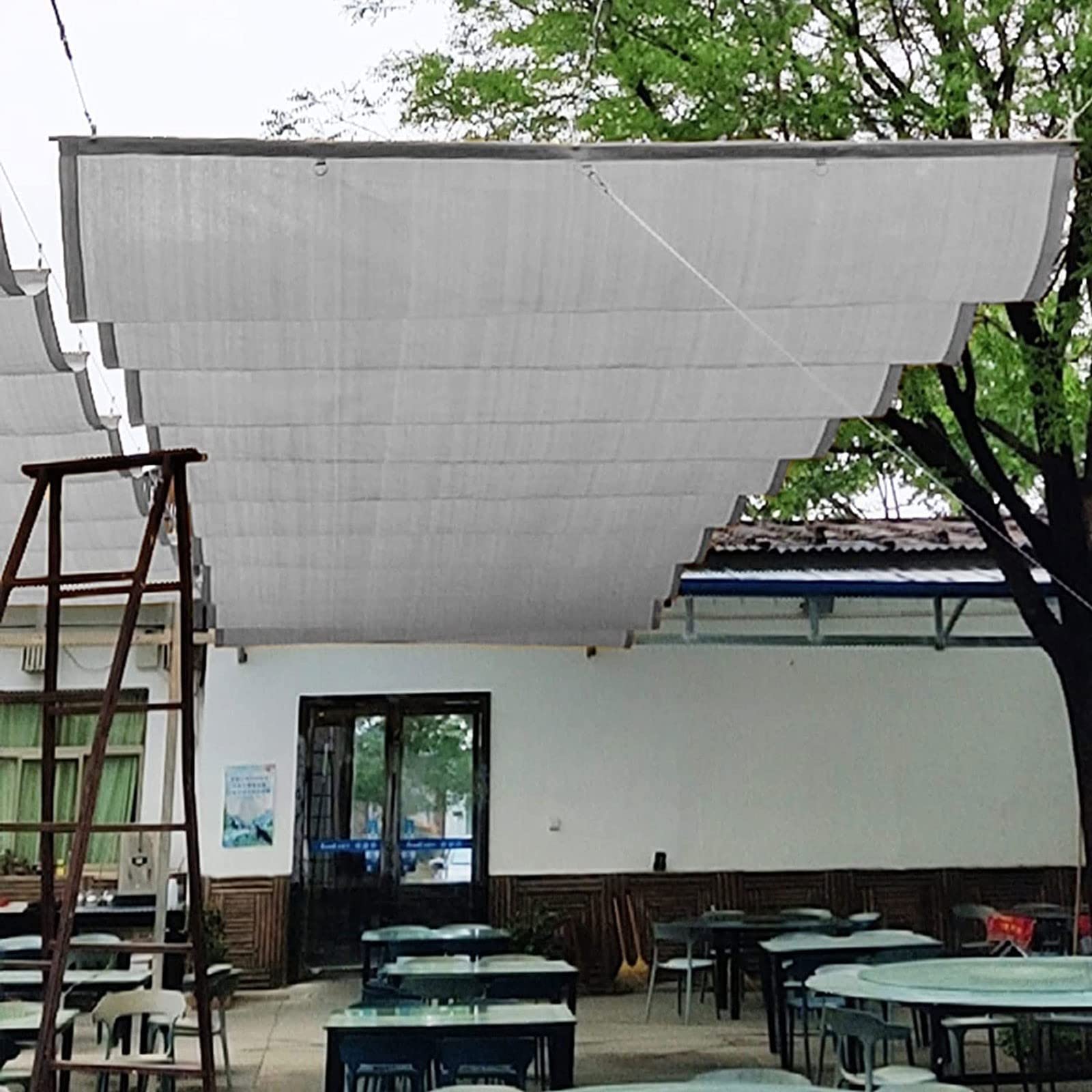 Sonnensegel in U-Form, Wellenform, Schattendach, Schieberollo mit Befestigungssatz, Terrassendekoration (Farbe: Grau, Größe: 1 x 5 m)