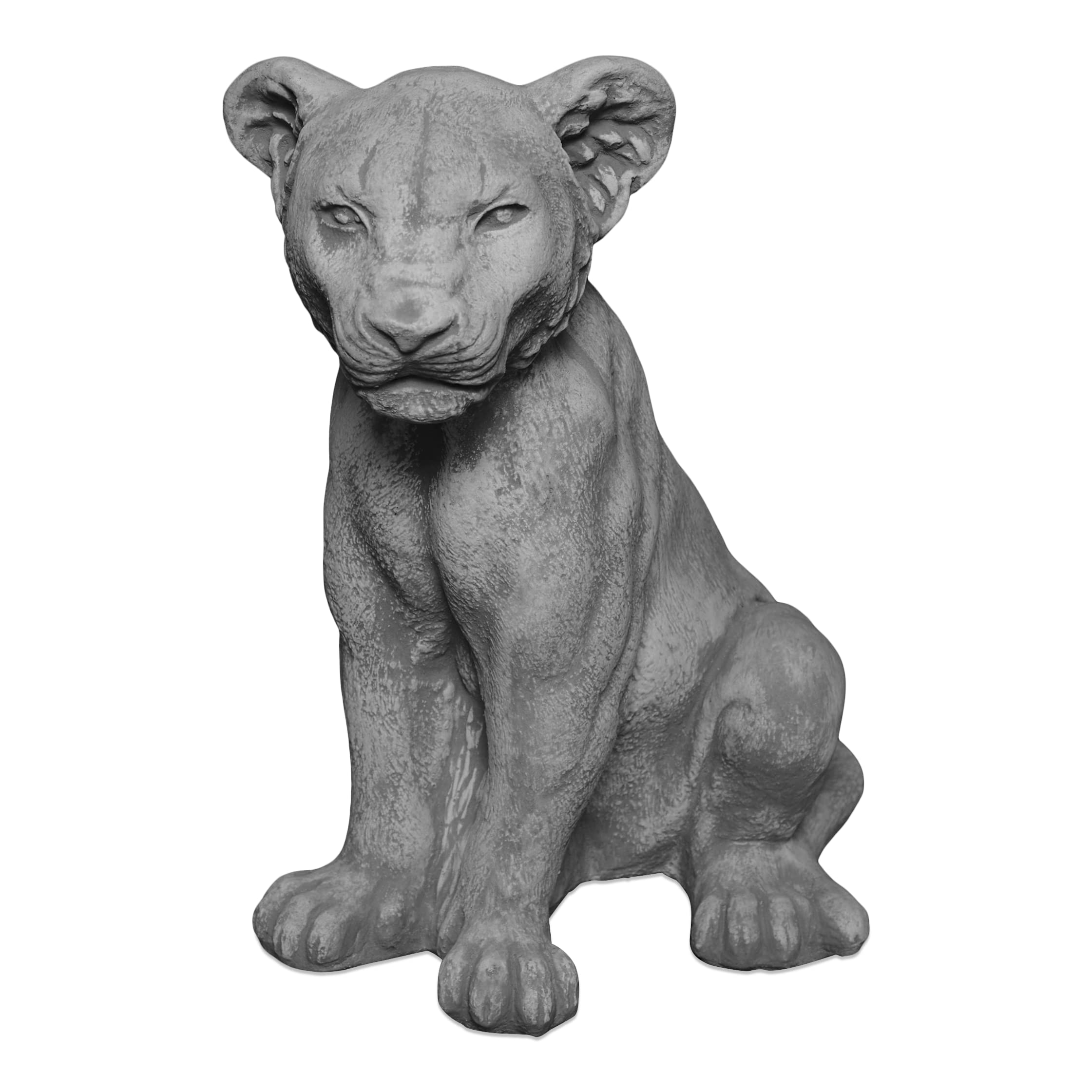 Lioness Lion Stone Figure H.42cm 40x30cm 23kg Grey White Concrete Frost Proof