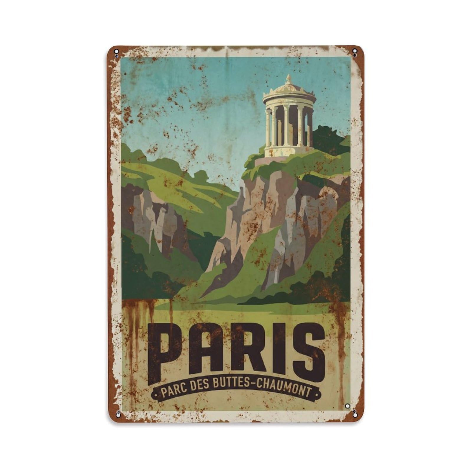 Vintage Travel Paris Parc Des Buttes-Chaumont Rusted France Metal Tin Sign Plaque Wall Decor for Cafe, Club Bar, Office, Home Garden Metal Poster 8x12Inch