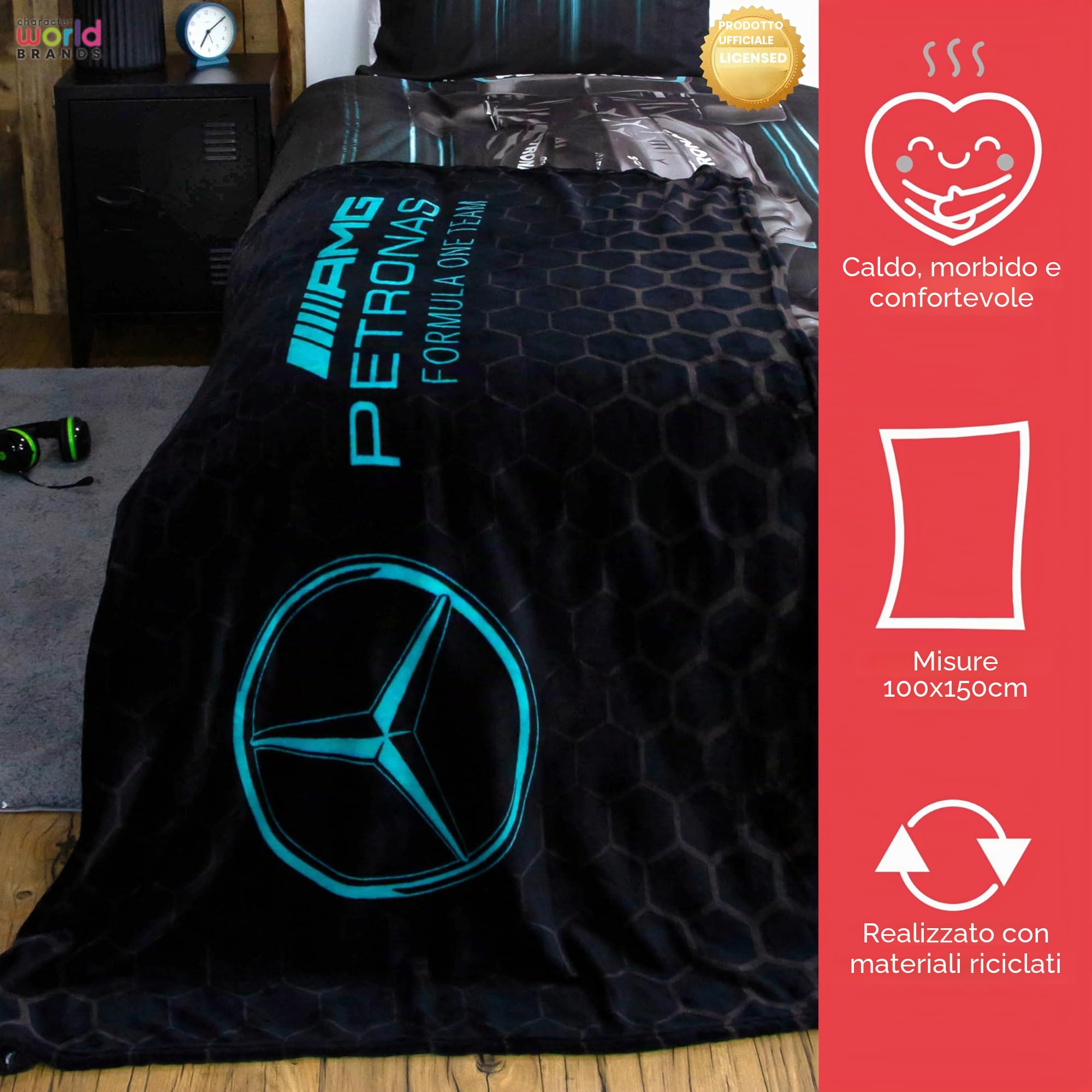 Mercedes AMG Petronas Coperta in pile ufficiale 100x150 cm Stealth Formula Uno nera