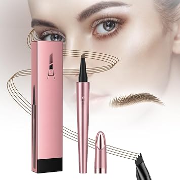 3D Waterproof Microblading Eyebrow Pencil Contouring Pen, 4 Tip Microblade Eyebrow Pen, Natural Makeup Fine Stroke Magic Eyebrow Pencil with 4 Micro-Fork Tip Light Brown