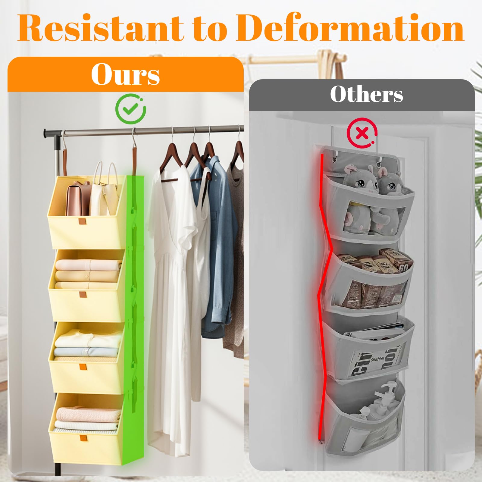 Organizzatore sospeso, con 4 scomparti, smontabile, in tessuto, organizer da appendere, grigio, pieghevole, per camera da letto, armadio, biancheria da letto