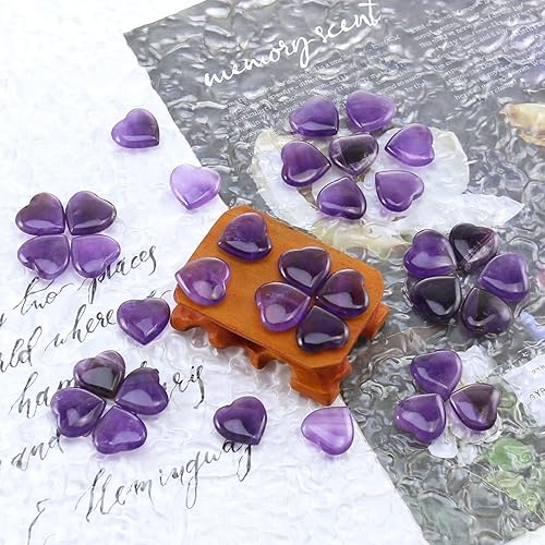 Miniatura 6 de Piedras de amatista natural pulidas y cristales de corazón, cristales y piedras curativas de cuarzo a granel para Wicca, Reiki, energía curativa,