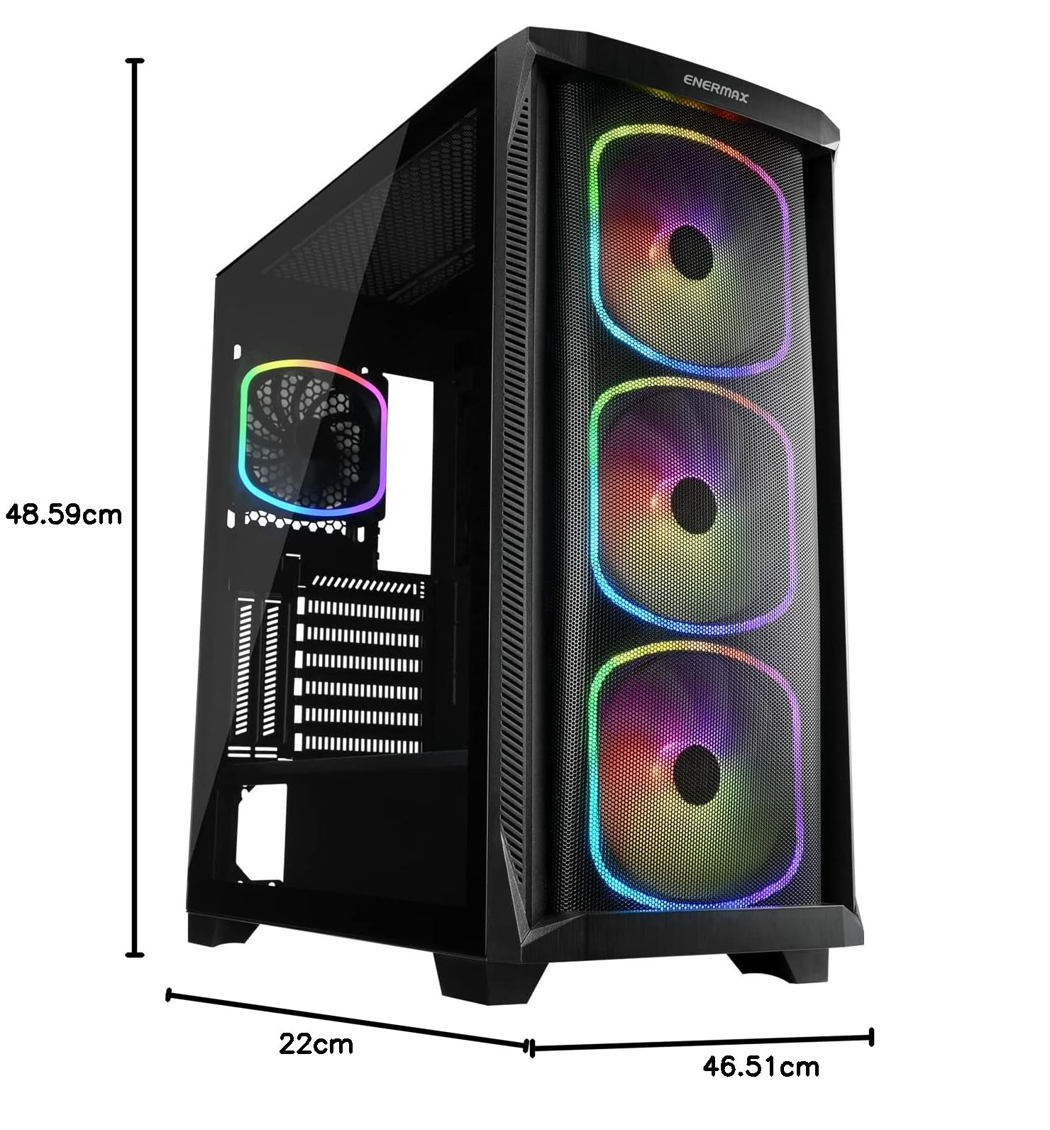 Enermax STARRYKNIGHT SK30 Custodia E-ATX per giochi per PC; Design frontale a rete curva (3 frontali SquA RGB indirizzabili da 14 cm; 1 frontale nero da 12 cm)