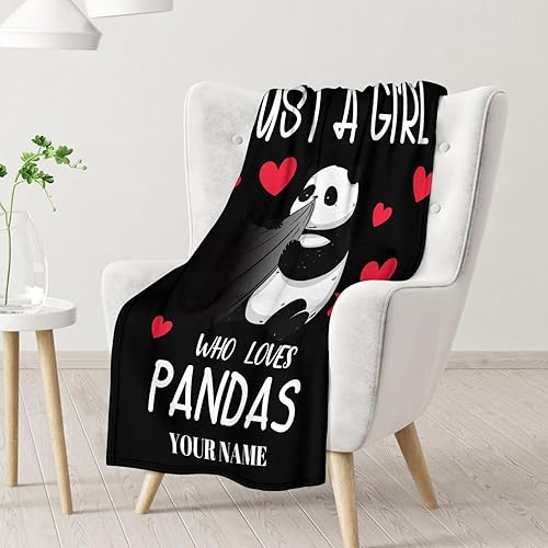 Miniatura 55 de Manta de panda personalizada con nombre, 30 x 40 pulgadas, bonita manta para niños, mantas de felpa suave colorida para sofá, oficina