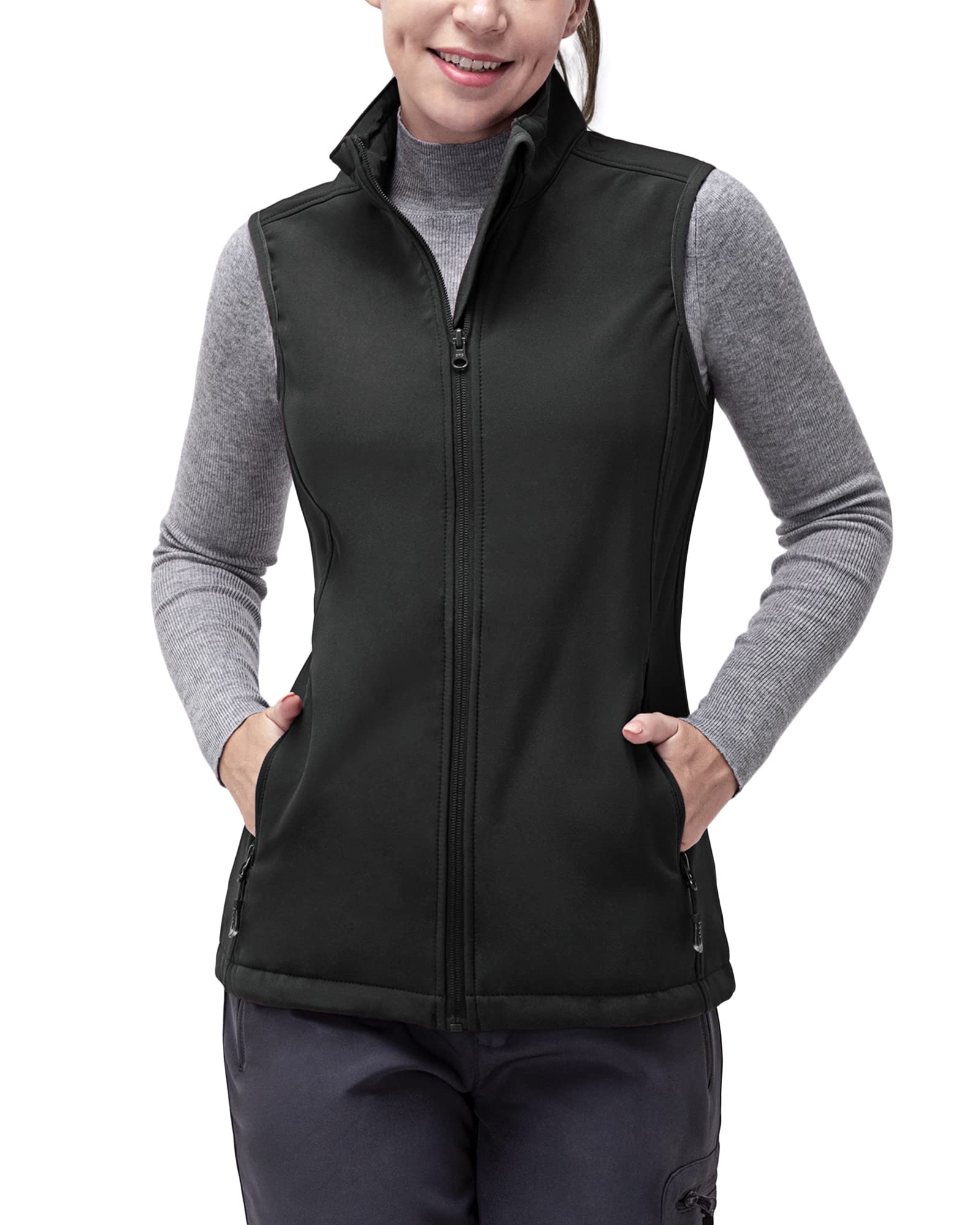 33,000ft Women's Running Vest Fleece Lined Zip Up Windproof Lightweight Softshell Vests Outerwear for Golf Hiking Sports