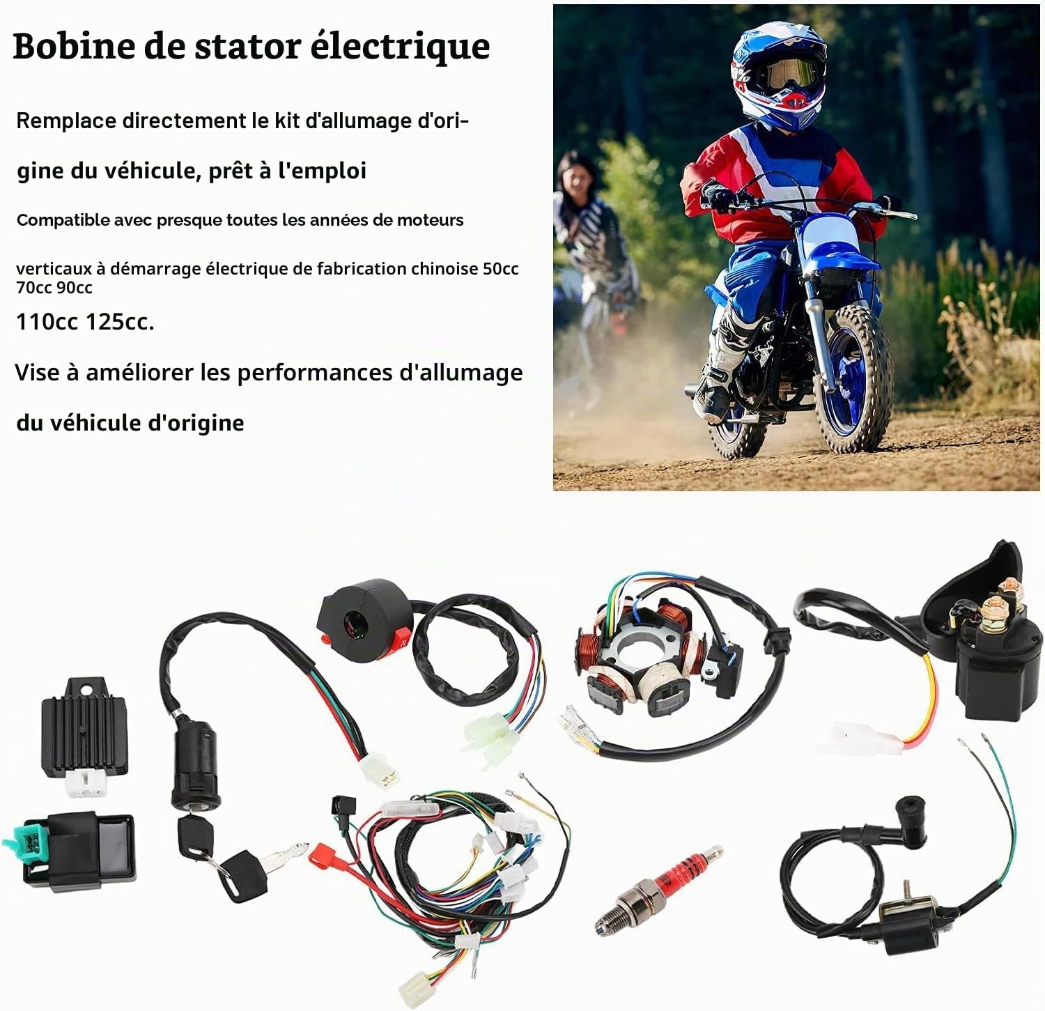 Riloer Faisceau de câblage CDI Kit d'allumage pour quad de démarrage électrique chinois 50 cc, 70 cc, 90 cc, 110 cc, 125 cc