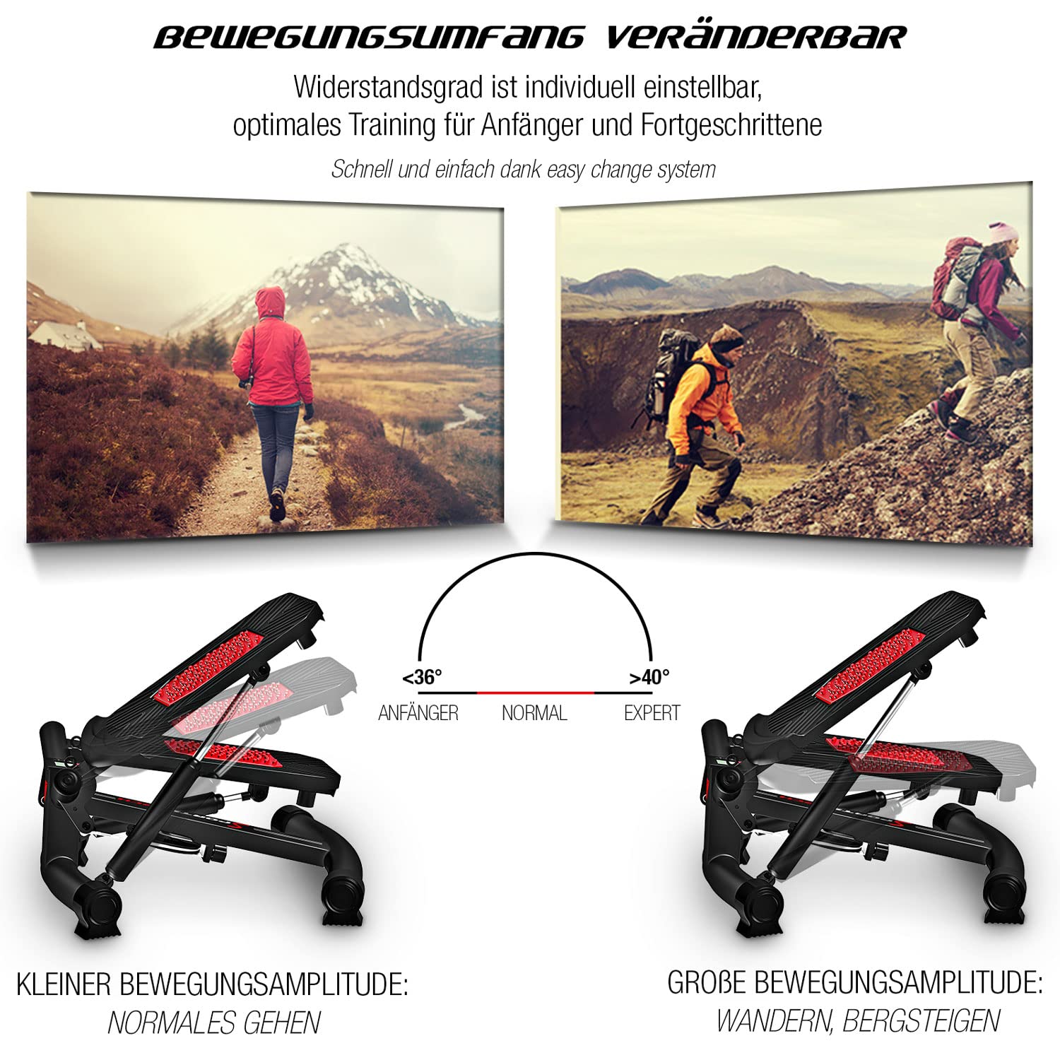 Sportstech STX300 2in1 Mini Stepper für Zuhause mit Power Ropes, Up-Down & Twist Stepper, Widerstand einstellbar, LCD Display, Ganzkörper Hometrainer, max. 120 kg
