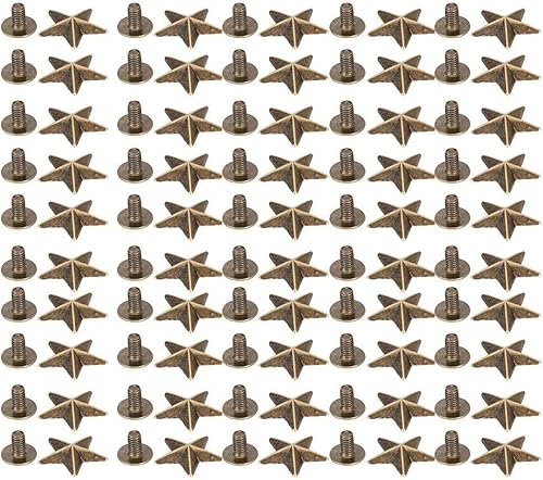 Miniatura 9 de Juego de 50 tachuelas de estrella de bronce, remaches de tornillos Chicago de 0.551 in para ropa de bricolaje, zapatos, decoración de bolsos