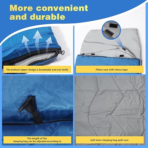 Vista 65 de Redcamp - Saco de dormir para niños, para acampada, 32 a 77 grados, 3 estaciones, clima cálido o frío, para niños, niñas y adolescentes, color azul