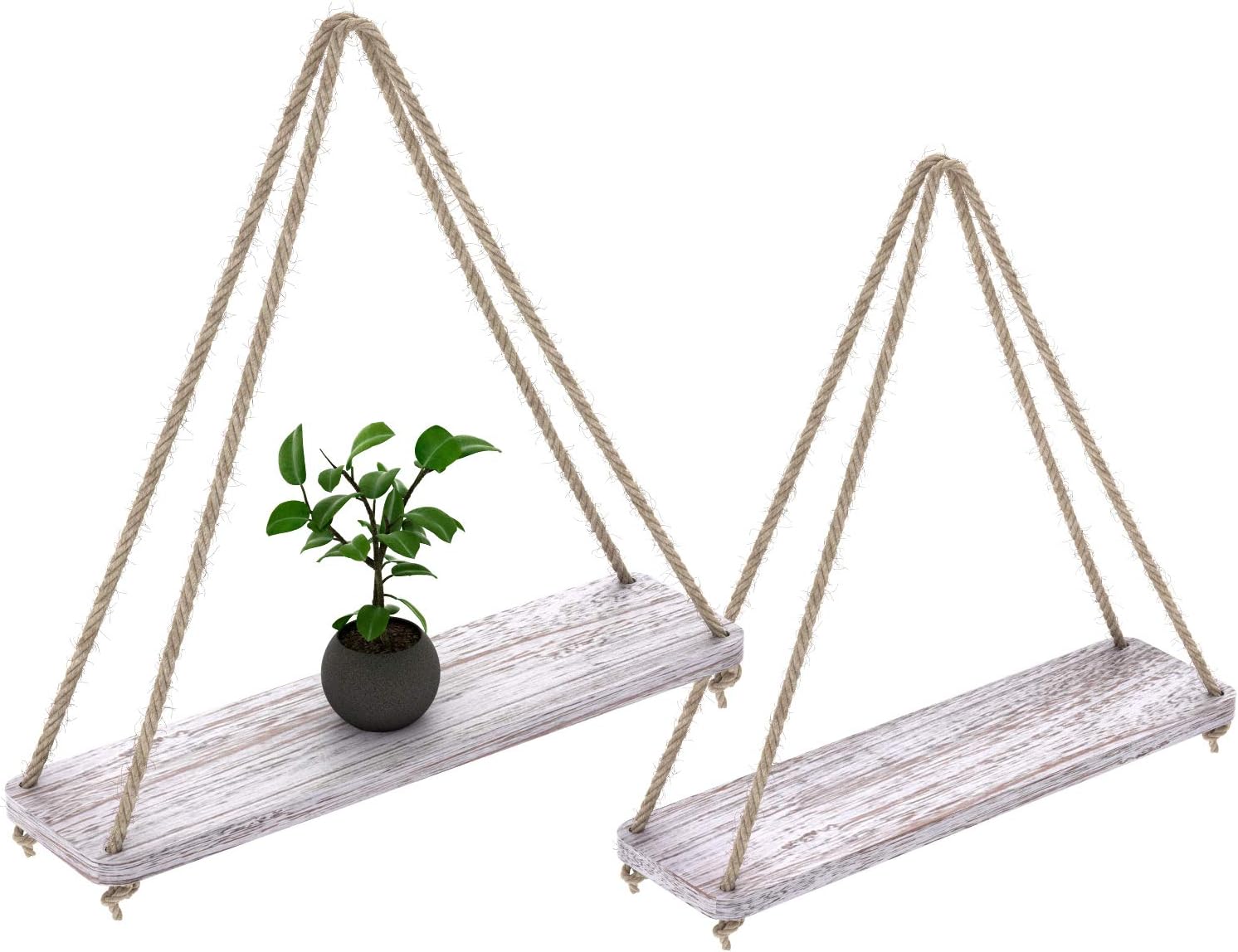 Rustic Set of 2 Wooden Floating Shelves with String Farmhouse Hanging