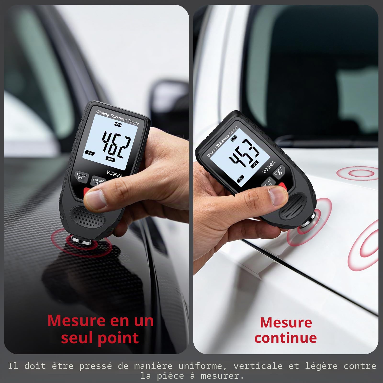 BINTA Jauge Épaisseur Peinture Voiture 0-1500µm Fe/NFe LCD Inversible