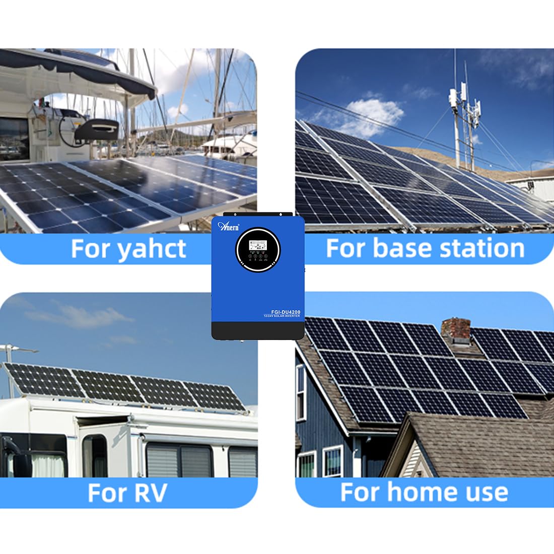 Anern Onduleur Hybride Solaire 4KW 2KW DC 12V/24V vers AC 220V/230V, Double Tension Onduleur Hors Réseau avec Chargeur Solaire MPPT 100A,BMS pour Communication avec Batteries,PV 55V-500VDC
