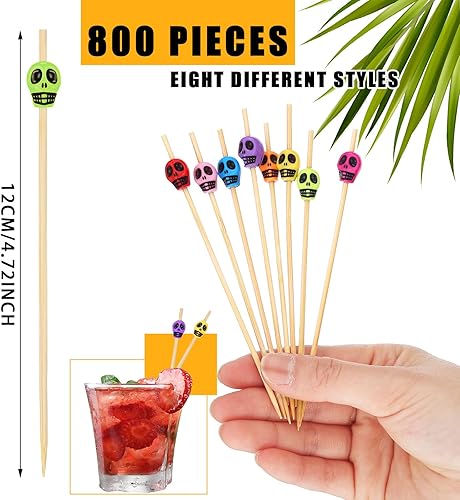 Miniatura 2 de 400 palillos de calavera, palillos de dientes de calavera, palillos de cóctel para bebidas, brochetas de 4.7 pulgadas, sándwich de lujo, brochetas