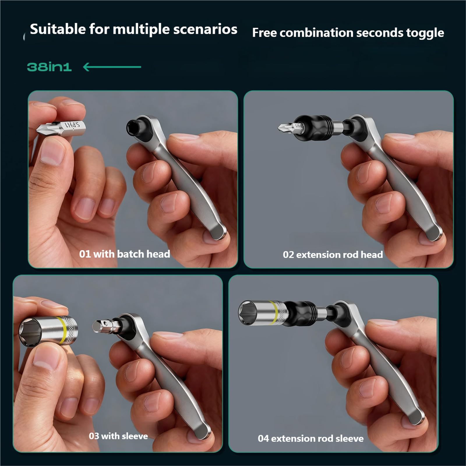 Efficiency Set chiavi a bussola a cricchetto 38 in 1 con meccanismo a cricchetto Funzione magnetica per applicazioni professionali Set chiavi a bussola
