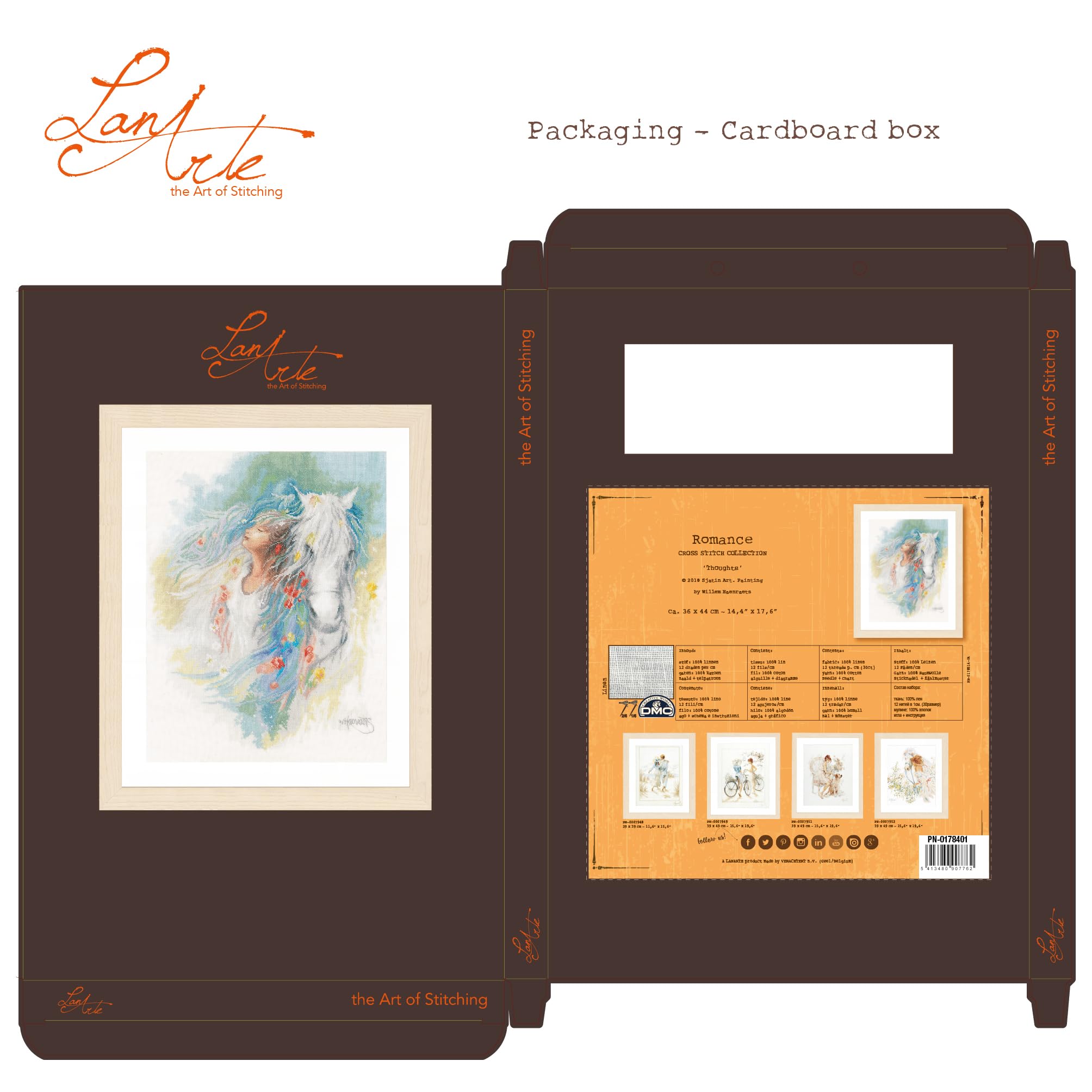 LANARTE Kit Punto Croce Contato "PENSIERI" Decorativi Per Pareti ca. 36 x 44 cm Set Fai Da Te Creativo Adulti Ricamo Casa Decor Arte Da Parete Kit Per Hobby Cross Stitch