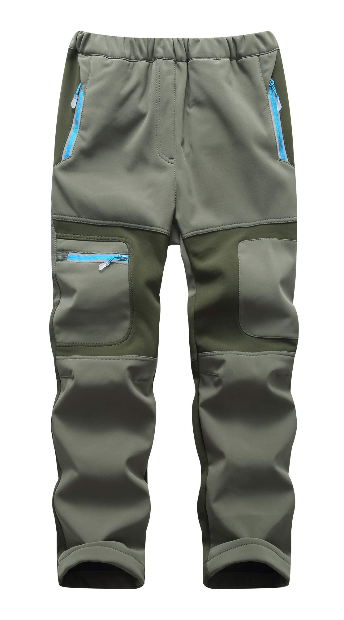pantaloni da sci per bambini, foderati in softshell per attività all’aperto, antivento, traspiranti, impermeabili, con strisce riflettenti, per ragazzi e ragazze (verde, 3XL)