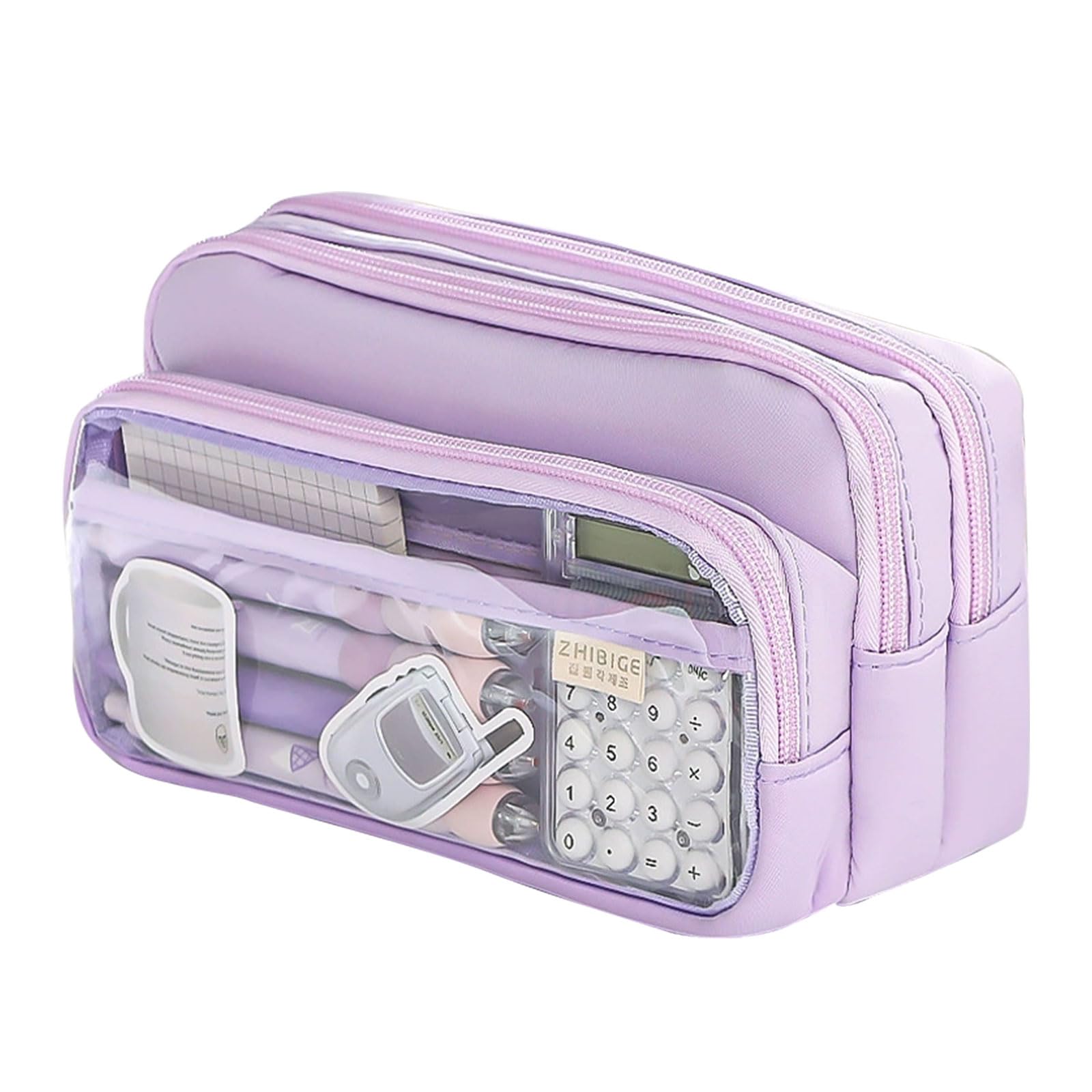 InteDesign Large Pencil Case Big Capacity with 4 Compartments Purple School Pencil Case for Girls Boys Aesthetic Pen Cases for School College Office (Purple)