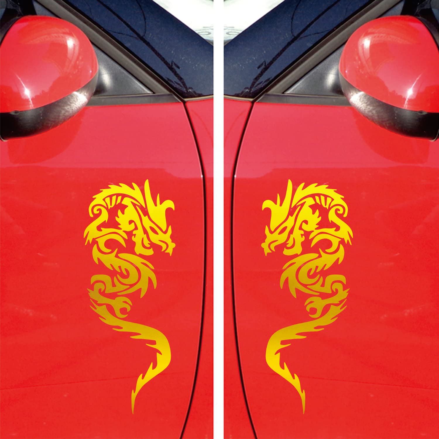 Chinese Dragon Decal Vinyl Sticker Pair Mirror Images Reversed Style A Die Cut No Background Choose Size Color (5'' x 2" (12.7cm x 5cm), Metallic Gold