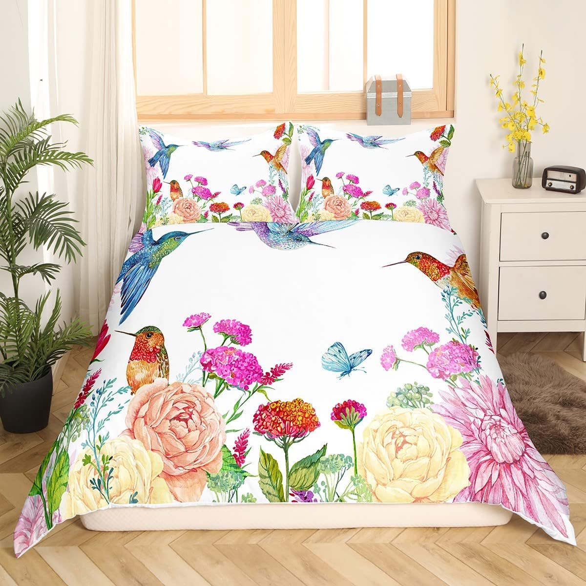 Tropical Birds Bedding Set Kids Hummingbird Botanical