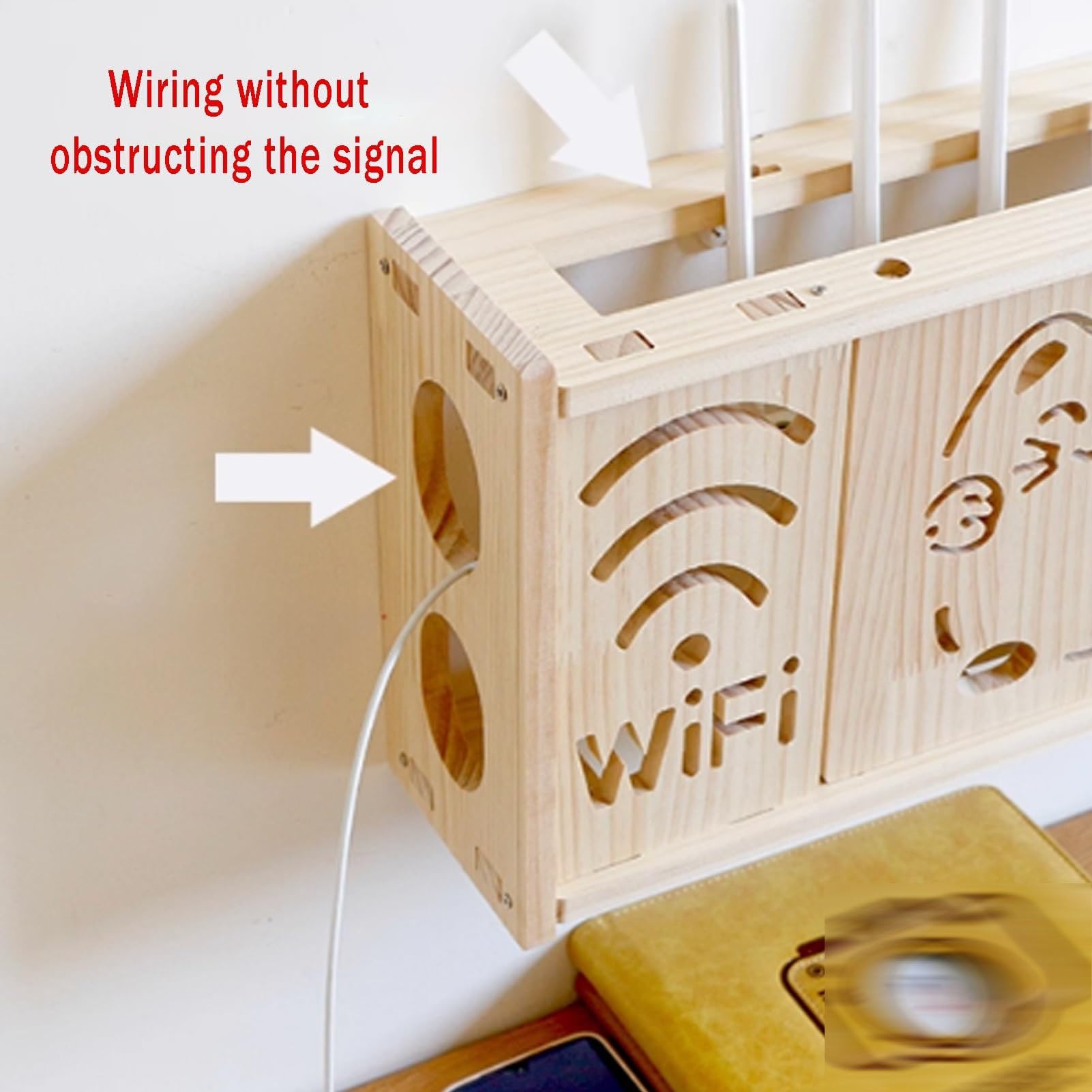 Wandmontiertes Router Regal – Steckdosen Versteckbox mit Kabellöchern, organisieren und verbinden für Router und Modem und Heimdekoration, schwebende Regale mit Halterung(36x11.5x24cm)