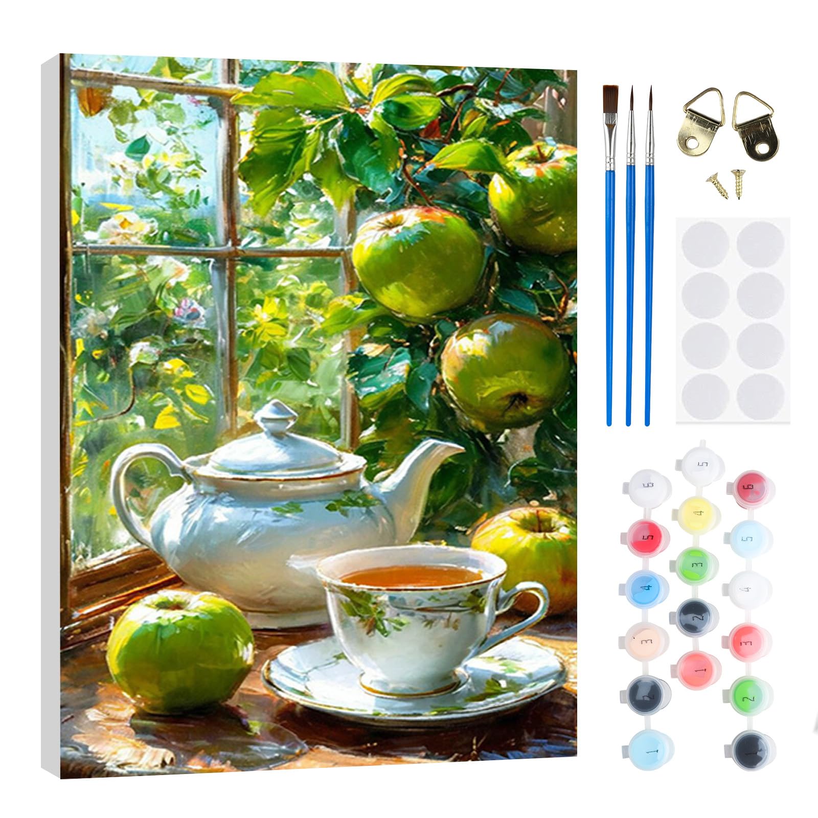 RICUVED Fruit Paint by Numbers with Wooden Framed – DIY Oil Painting Kit for Adults,Coffee Paint by Numbers Oil Acrylic Painting Canvas Kits for Home Decor Gift 20x30 cm