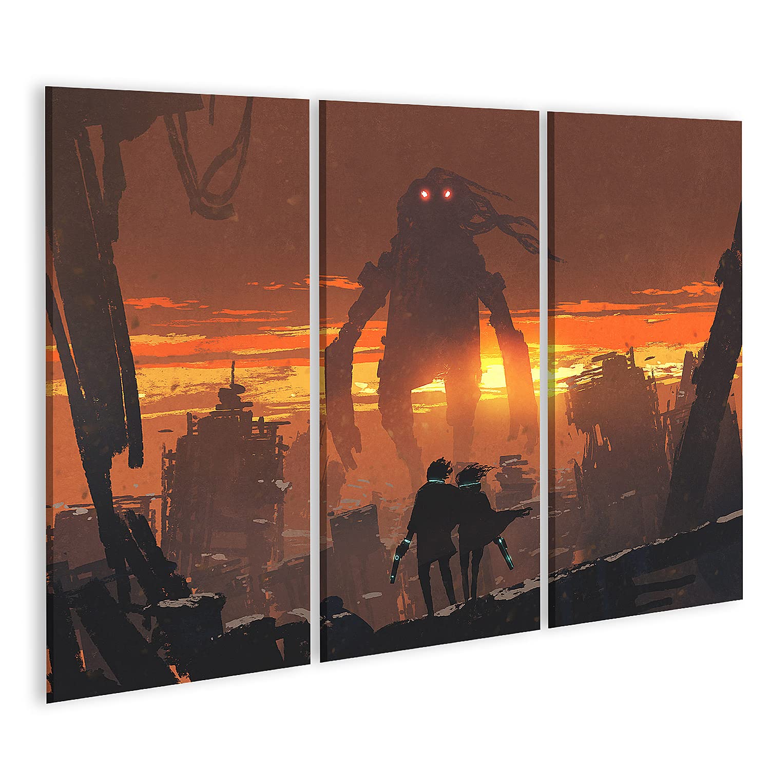 islandburner Prime - Quadro su tela, motivo: arma gigante, robot sci-fi, scena in piedi, città distrutta, poster da parete