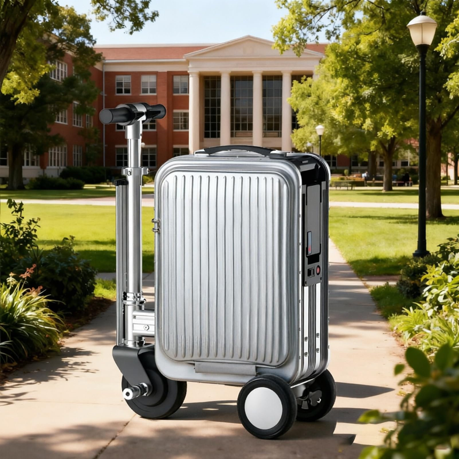Maleta PequeñA con Ruedas,Electric Suitcase,Maleta Patinete Electrico, Maleta Viaje Inteligente para Adultos, 20 Pulgadas,Alcance 13km,para Asiento Silver-Stripes