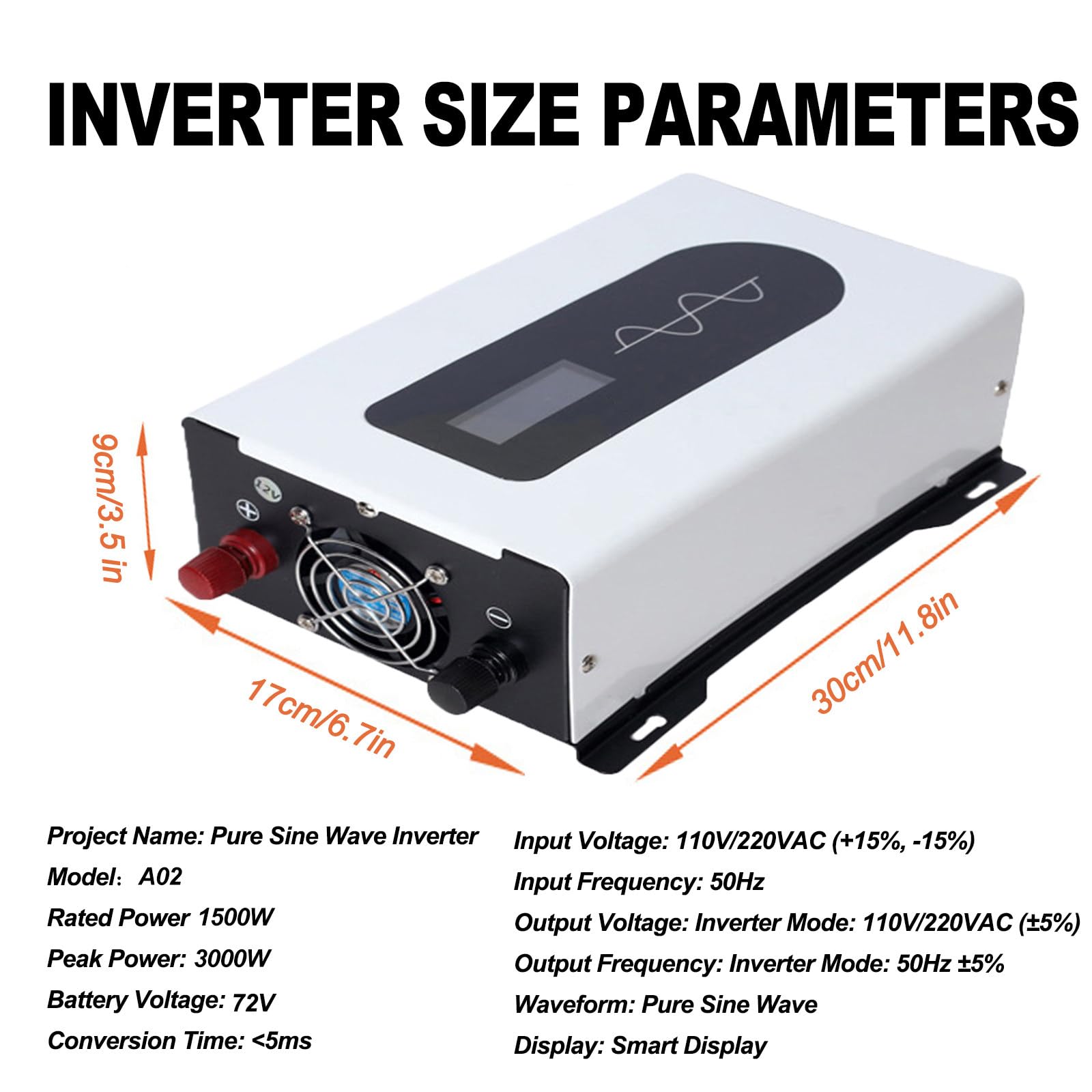Przetwornica Sinusoidalna 72V DC AC 1500W-110V