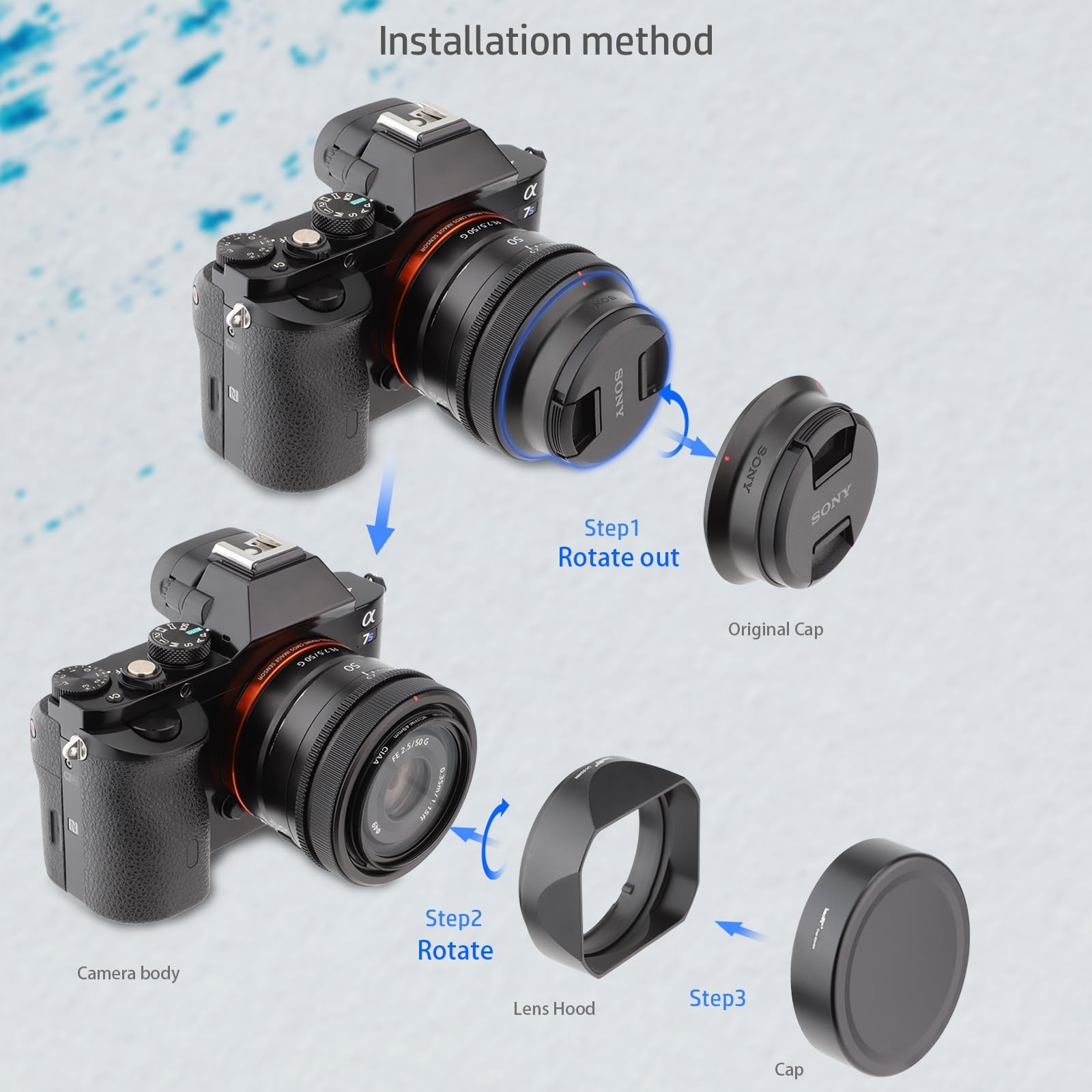 Haoge Paraluce quadrato in metallo a baionetta per obiettivo Sony FE 50 mm F2.5 G FE 40 mm F2.5 G FE 24 mm F2.8 G, RX1/RX1RII/RX1R2/RX1RIII/M3, paralume con tappo LH-S245N