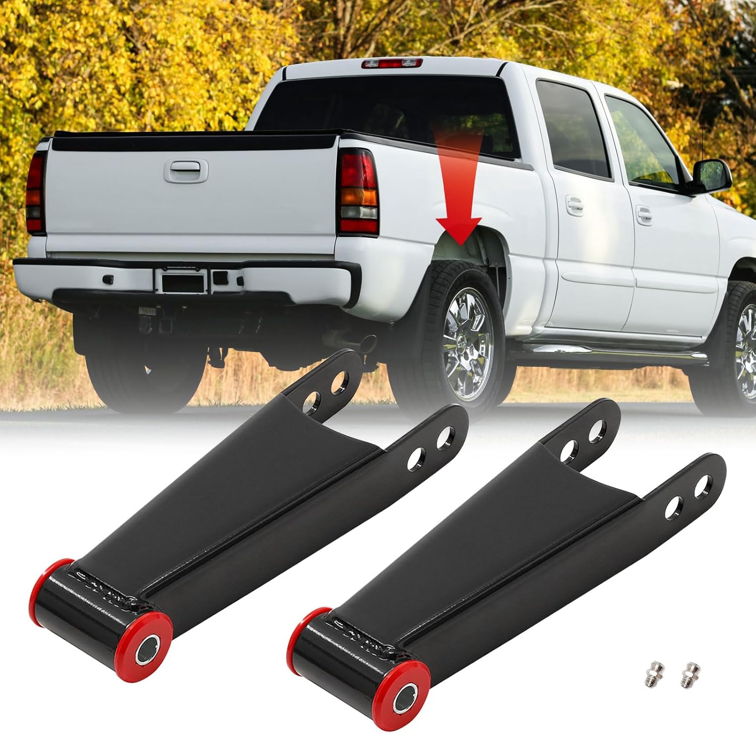 Lowering Shackle Kit, 2-3" Rear Drop, Fits Silverado & Sierra 2001-2010, Chevy GMC 1500HD 2500HD 3500HD trucks 2WD 4WD, Leaf Spring Suspension Shackles 2Pcs, Replace# 410730