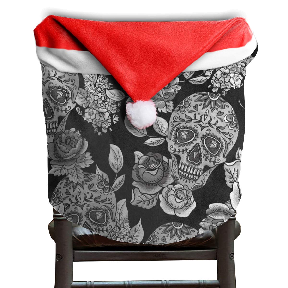 OuLian Santa Hat Chair Covers Retro Skull Flower Floral Rose Chairs Back Cover Slipcovers Kitchen Sets for Party Decor
