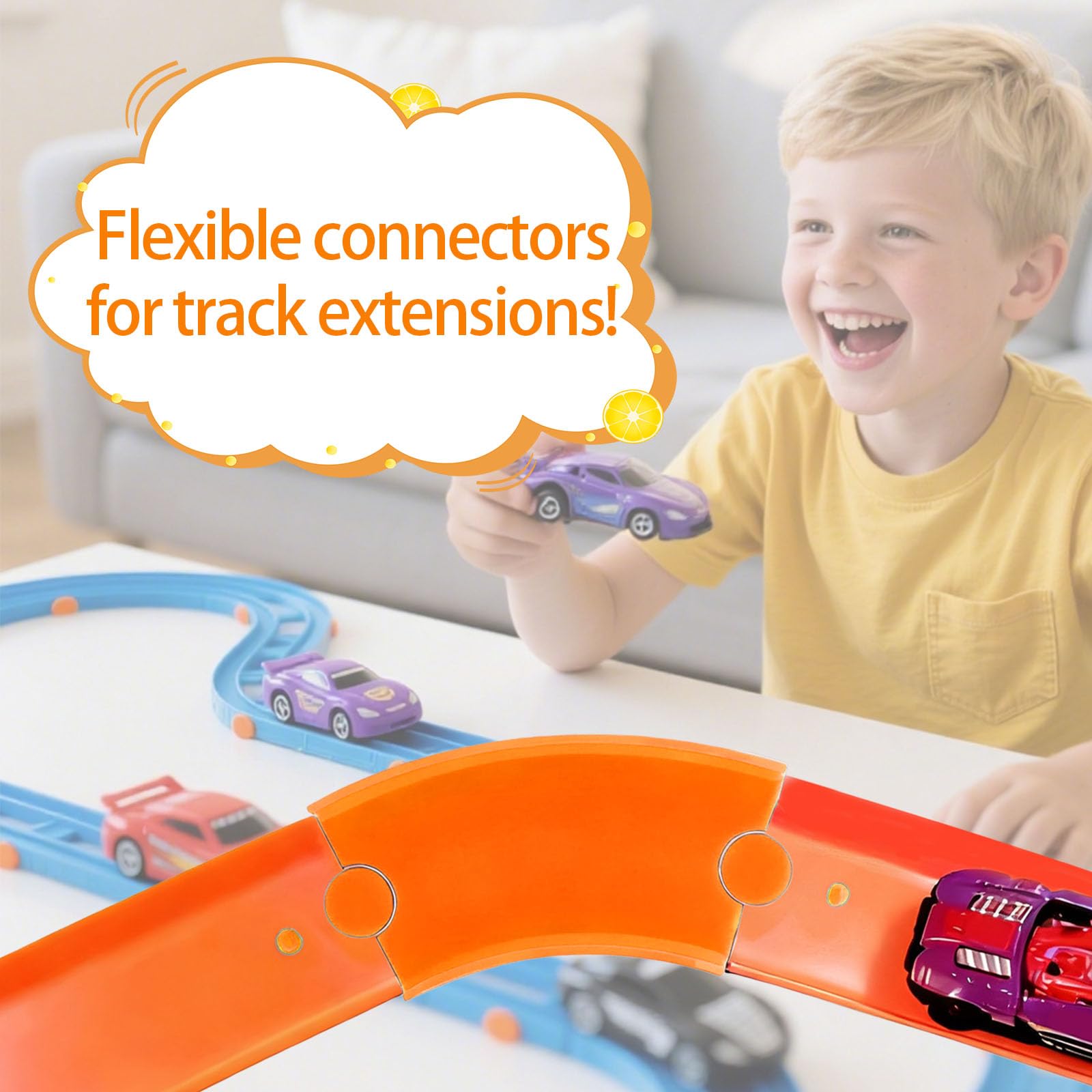 Sinbana Lot de 6 pièces de circuit tournant pour roues chaudes, composants de piste incurvés à 45 degrés en ABS compatibles avec Hot Wheels (bleu