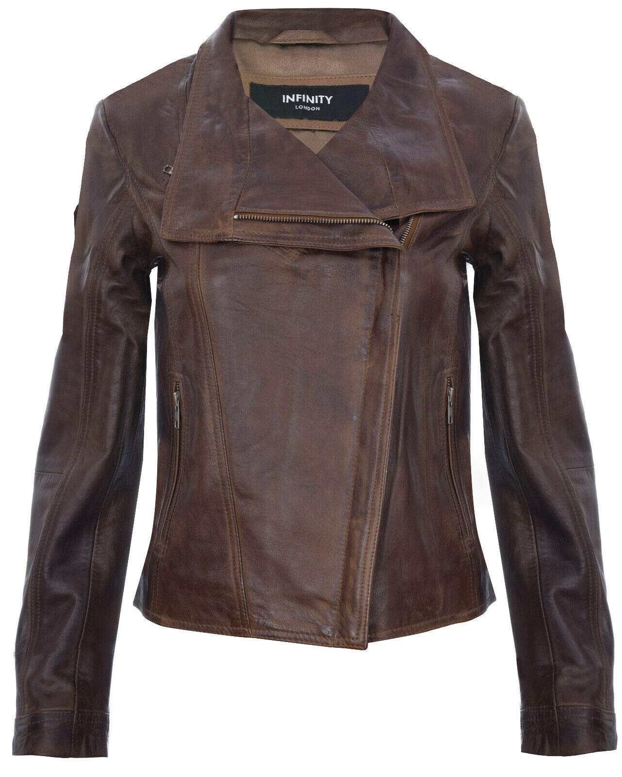 Infinity Leather Women's   Brown Leather Shawl Wrap Biker Jacket - Riga in Size S, BrandAlley