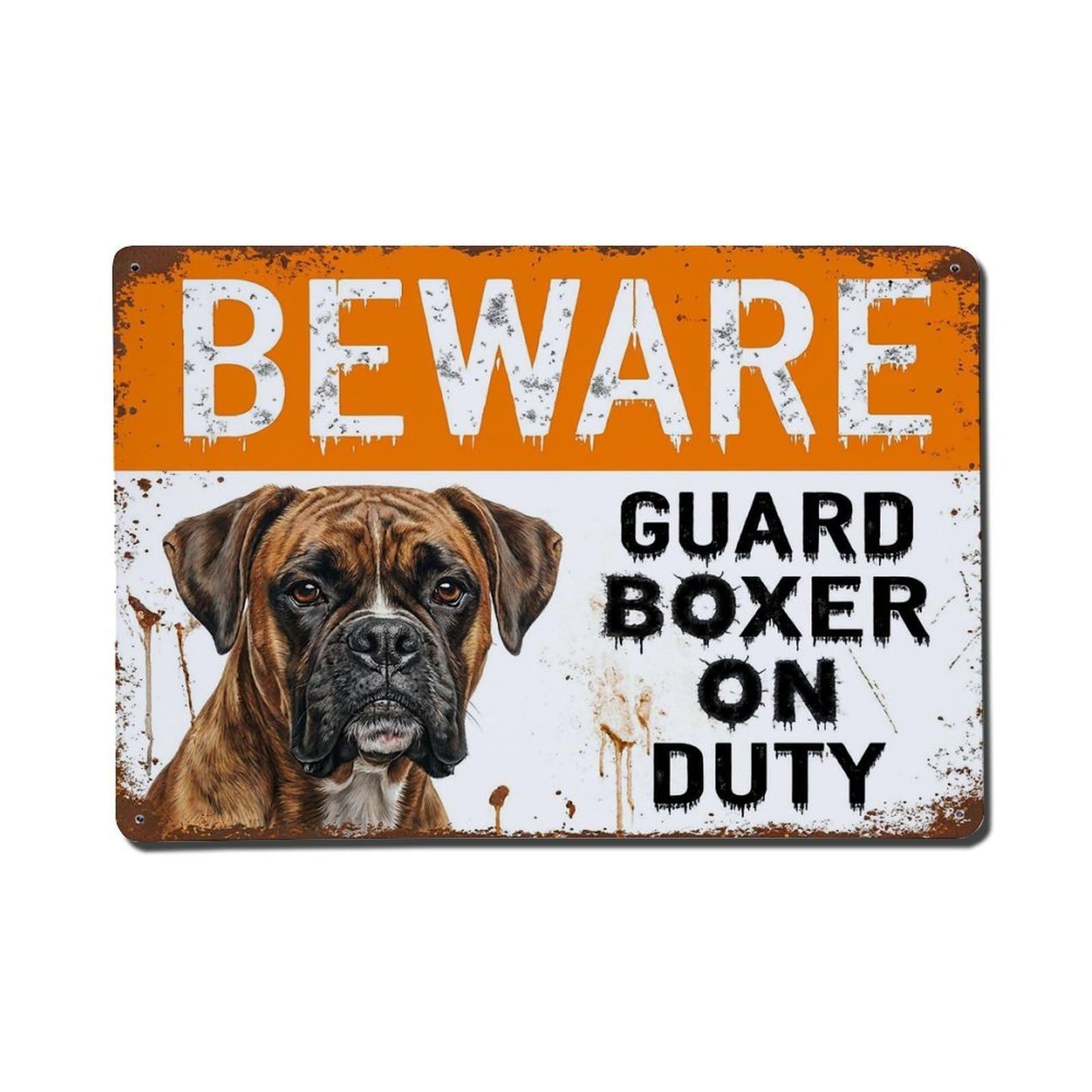 Vintage Funny Boxer Guard Beware of Dog Garden Metal Tin Sign Plaque Wall Decor for Cafe, Club Bar, Office, Garden Metal Poster 8x12Inch