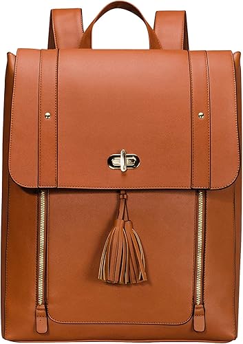 Estarer Mochila de piel sintética para mujer de 15.6 pulgadas para laptop vintage universitaria escolar (marrón)