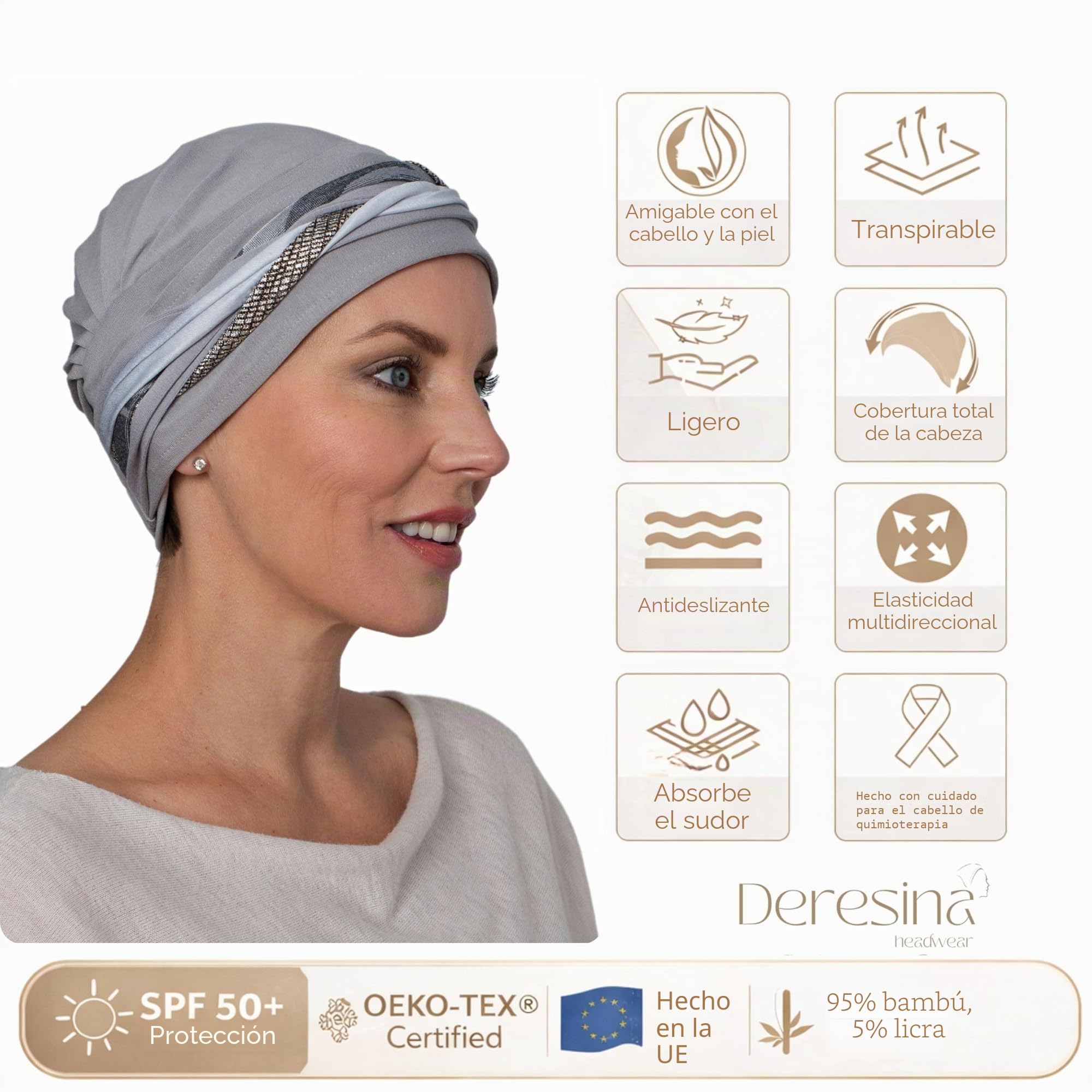 Deresina Bohemio Gorro de bambú para quimioterapia, Turbante Oncologicos para Mujer Cáncer Pérdida de Pelo