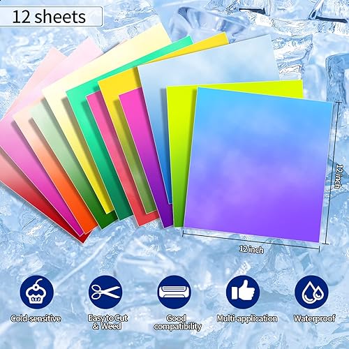 Miniatura 2 de VINYLFROG - Paquete de 12 hojas de vinilo adhesivo que cambia de color, 12 x 12 pulgadas, paquete de vinilo permanente para manualidades, sensible