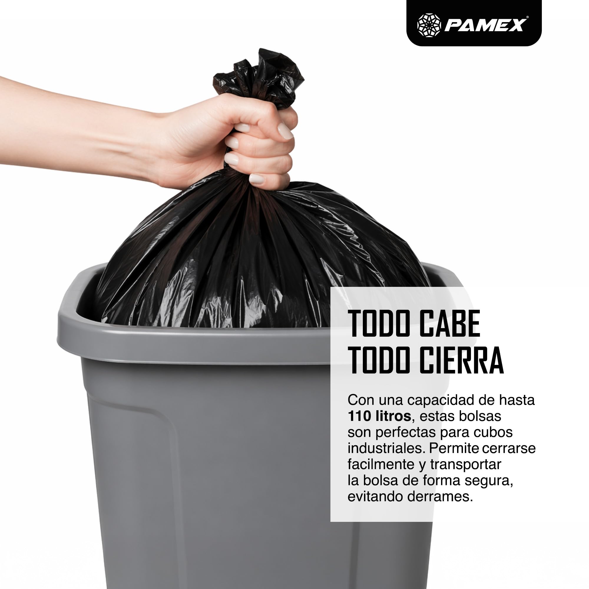 Pamex - Bolsa Basura Premium 85x105cm - 40 Unidades de 10 Bolsas de 110l (Silver)